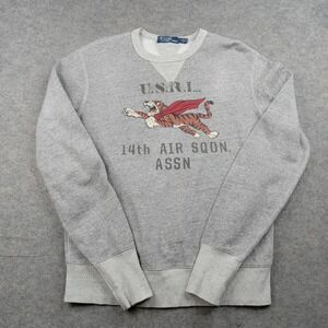 Polo Ralph Lauren Sweatshirt Mens Medium Gray USRL Tiger Graphic Fleece Pullover
